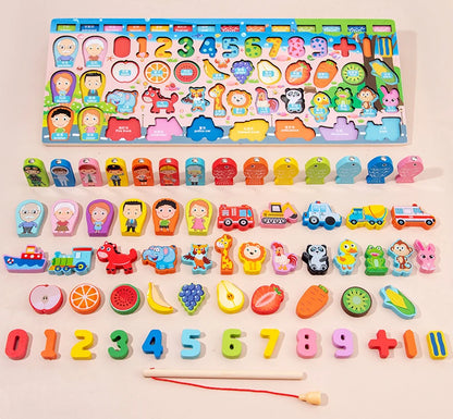Houten Montessori Bord | Cijfers, Vormen, Tellen & Magnetisch Vissen