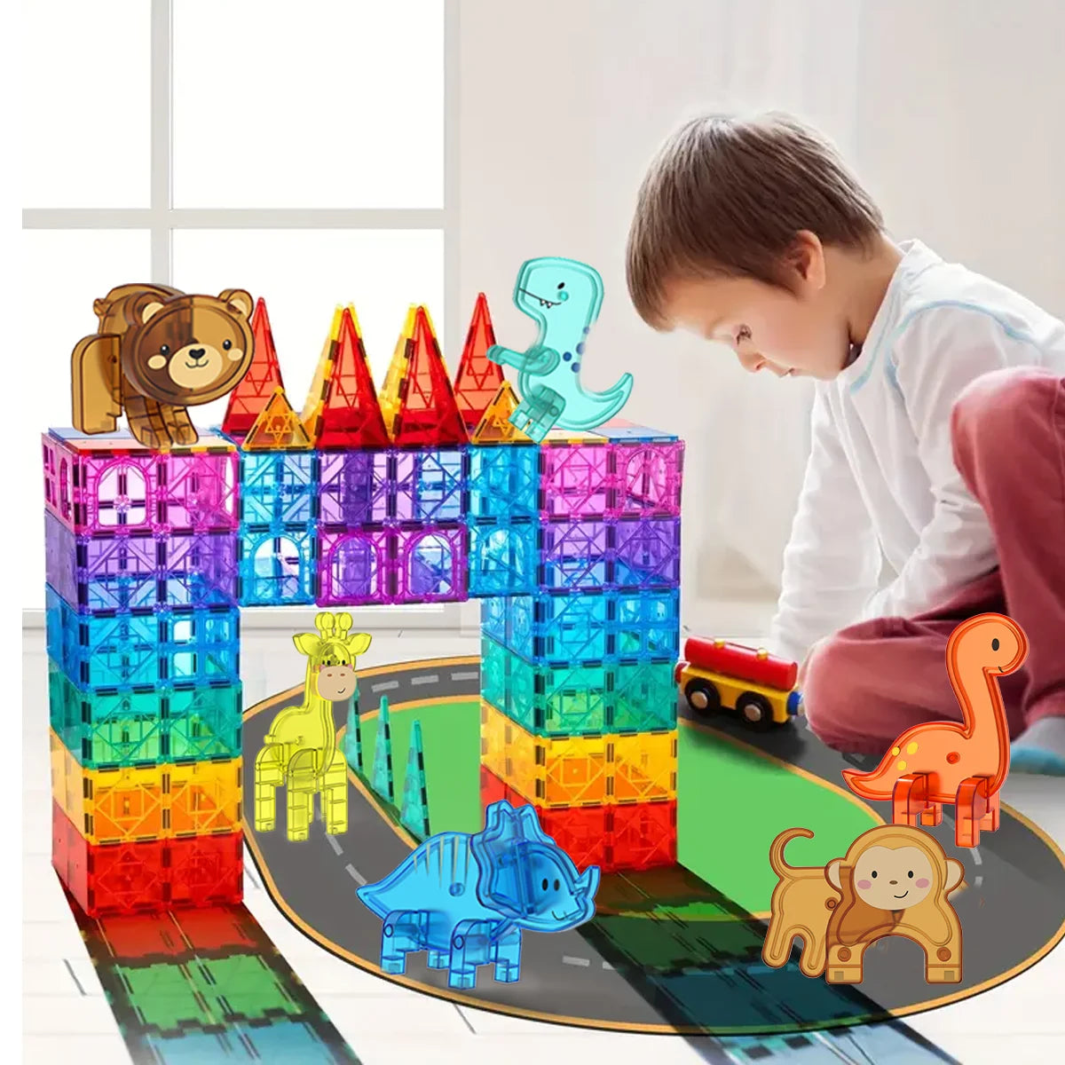 Magnetische Bouwblokken set: Dieren (dino, boerderij, pinguïn, ijsbeer)