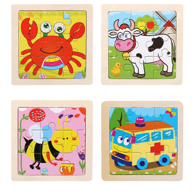 Houten 3D Puzzel met 9 Stukjes – Dieren & Vervoer