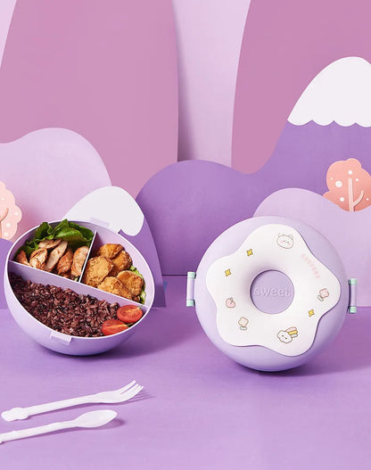 Donut Lunchbox Kind met 3 Vakken en Bestek
