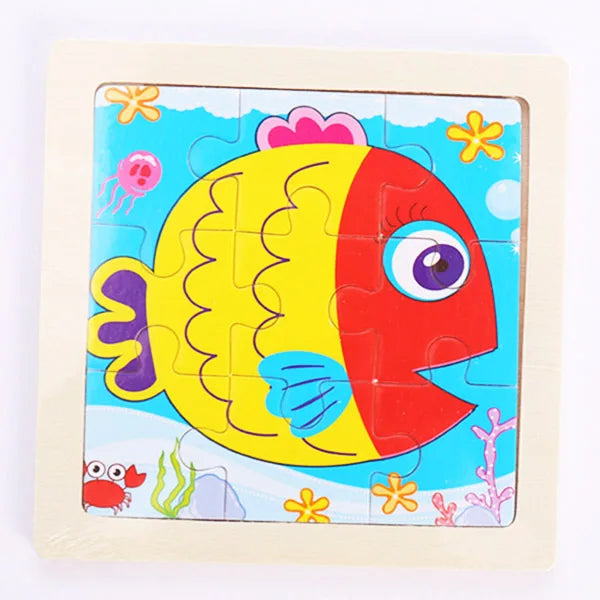 Houten 3D Puzzel met 9 Stukjes – Dieren & Vervoer
