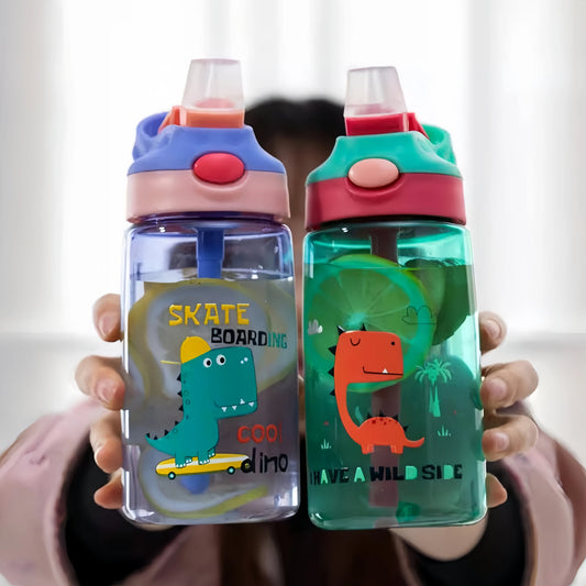 Kinder Drinkfles met Tuitbeker en Rietje – Lekvrij Dino – 480 ml