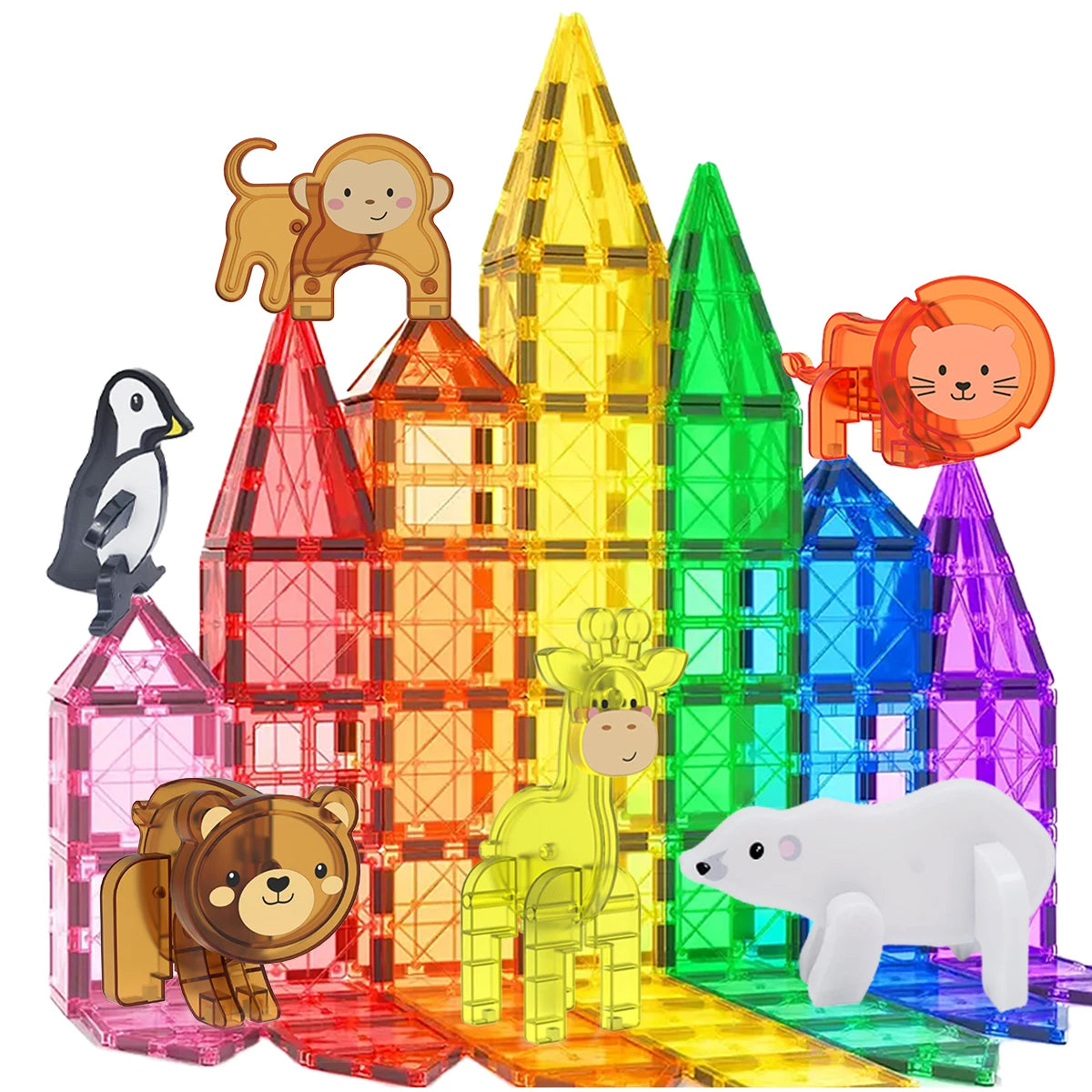 Magnetische Bouwblokken set: Dieren (dino, boerderij, pinguïn, ijsbeer)