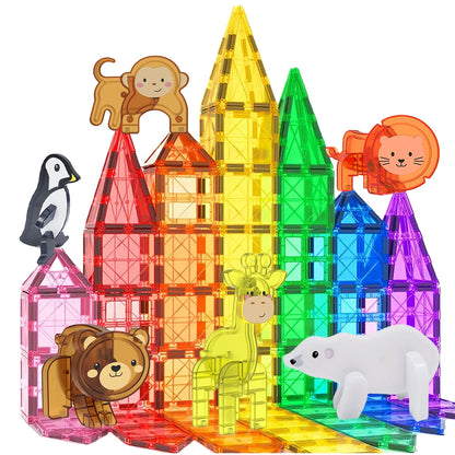 Magnetische Bouwblokken set: Dieren (dino, boerderij, pinguïn, ijsbeer)