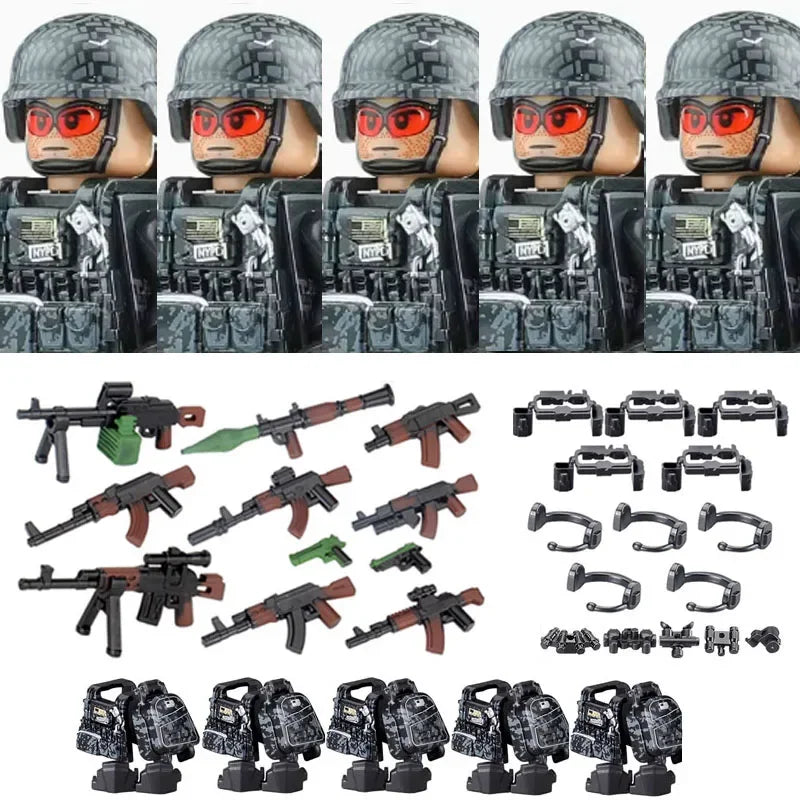 Bouwblokjes Figuren Commando Speciale Eenheid Leger met Wapens en Accessoires