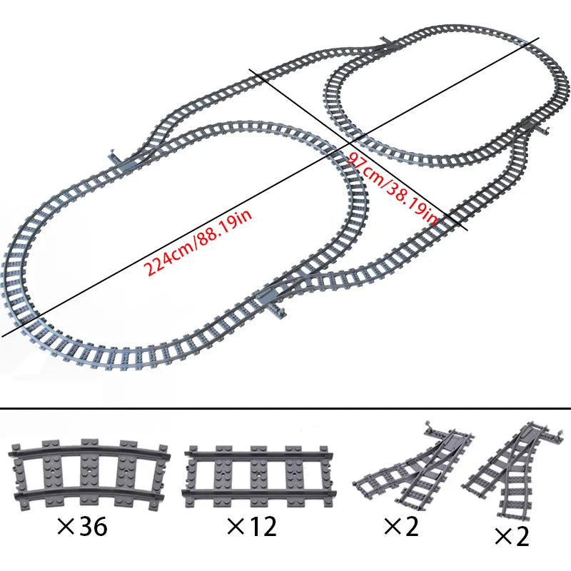 Compatibel LEGO Treinrails Bouwblokken Set met Kruising en Flexibele Sporen