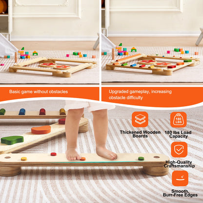 Houten Balansbalkjes en Stapstenen voor Kinderen 2-6 jaar (6 stuks)