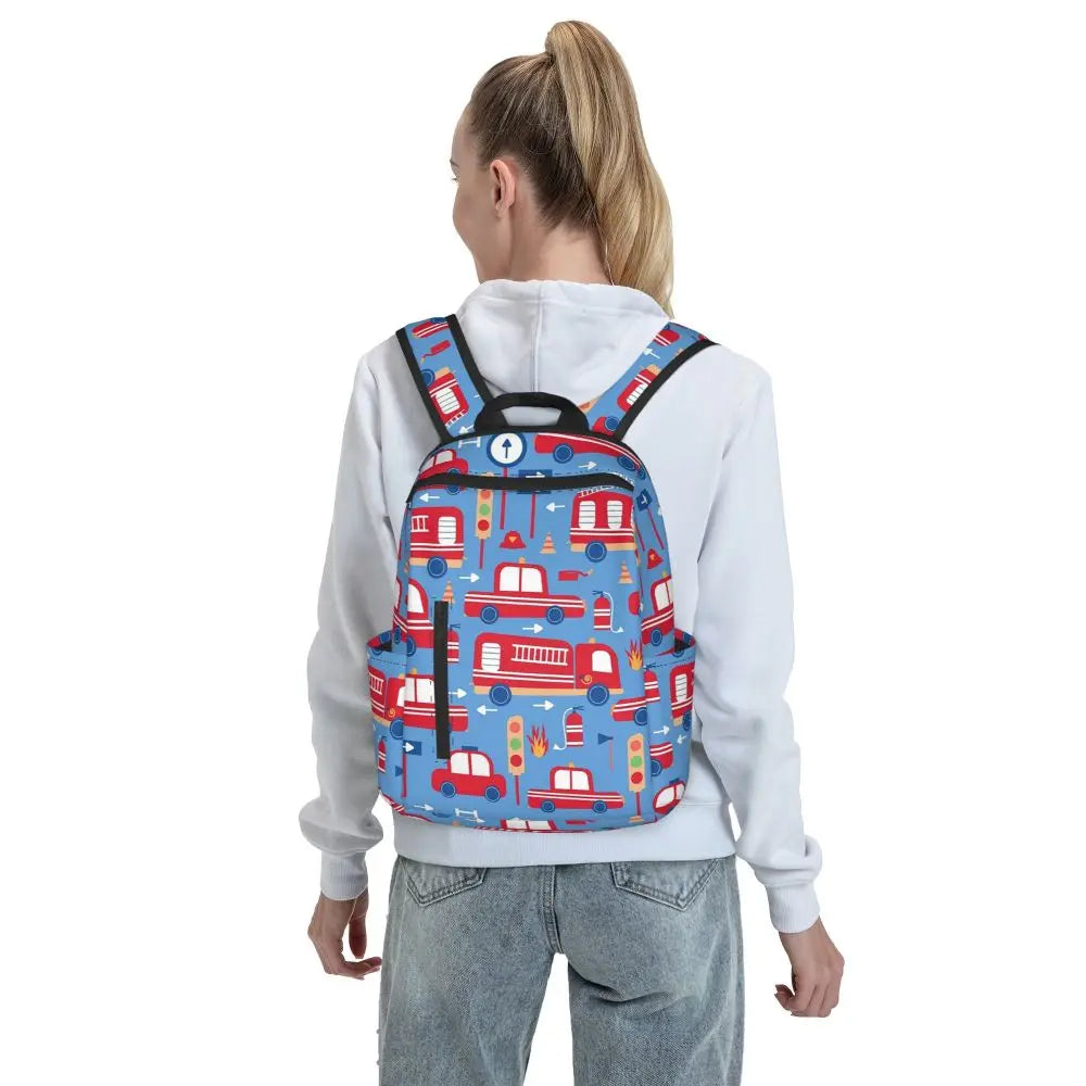 Unisex Schooltas met Brandweerwagen Patroon