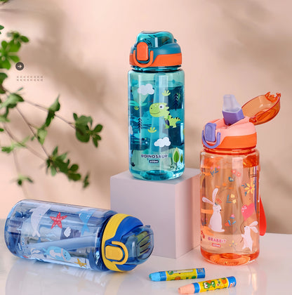 Dinosaurus Drinkfles 600ml met Siliconen Rietje en Draagkoord