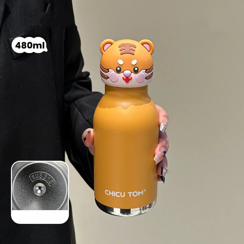 RVS Dieren Thermosfles met Rietje 480ml