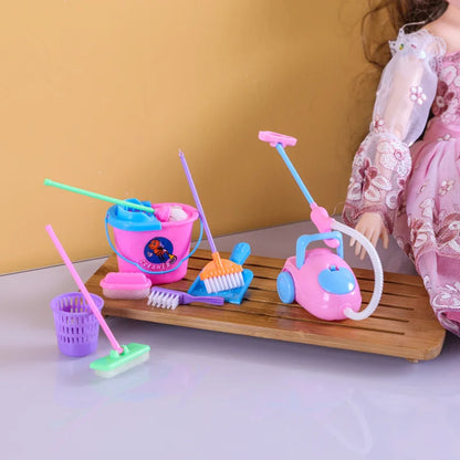 9-delige Mini Schoonmaakset voor Poppenhuis – Bezems, Mop en Emmer