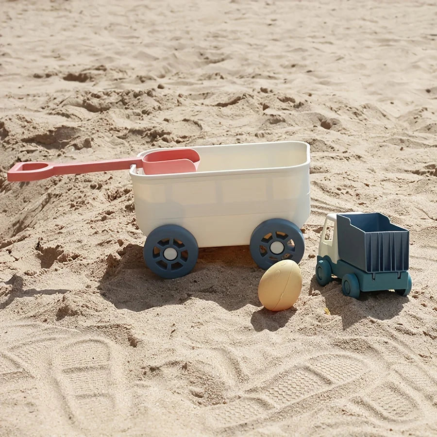 Zandbak en strandspeelgoed set met vrachtwagen, schep en hark