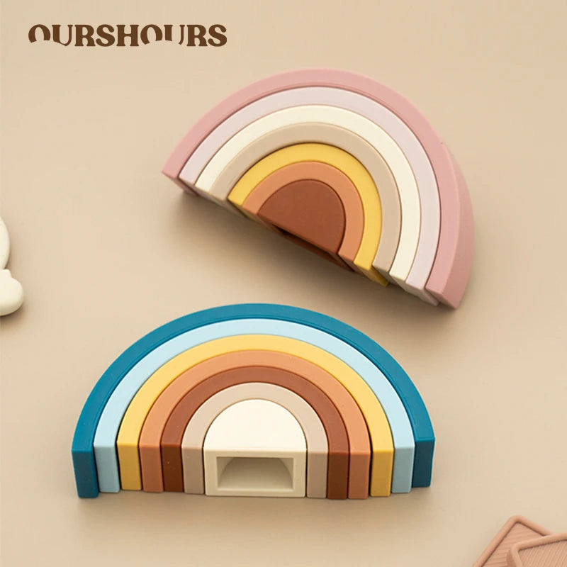 Siliconen Regenboog Stapelblokken voor Baby's en Peuters