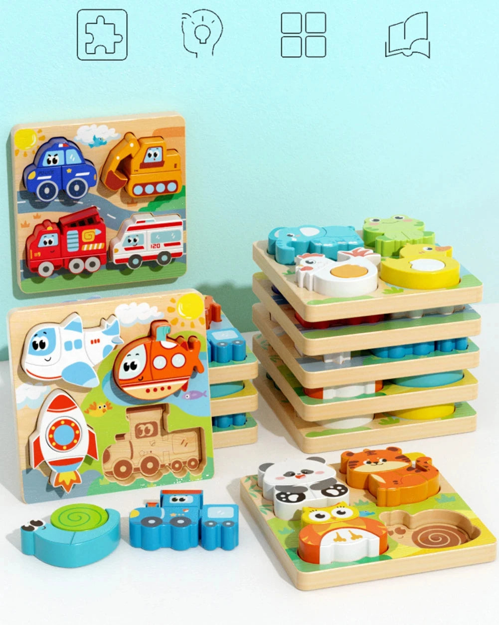 Houten 3D Puzzel voor Peuters 1-3 Jaar