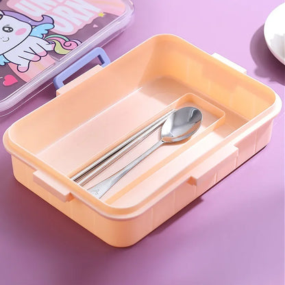 800ml RVS Cartoon Lunchbox met Lepel voor Kinderen, Lekdicht