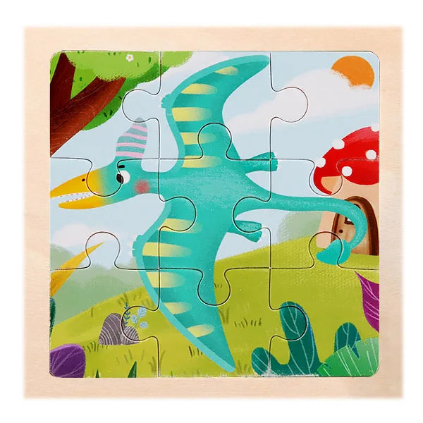 Houten 3D Puzzel met 9 Stukjes – Dieren & Vervoer