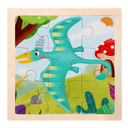 Houten 3D Puzzel met 9 Stukjes – Dieren & Vervoer