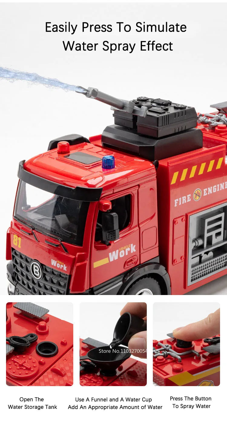Schaalmodel Brandweerwagen van Metaal met Licht, Geluid en Openende Deuren