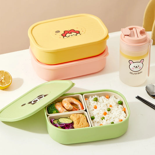 Lekvrije Lunchbox met 3 Vakken voor Kinderen en Studenten - Magnetronbestendig
