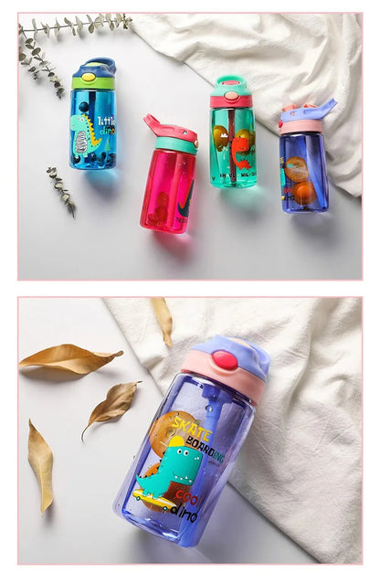 Kinder Drinkfles met Tuitbeker en Rietje – Lekvrij Dino – 480 ml