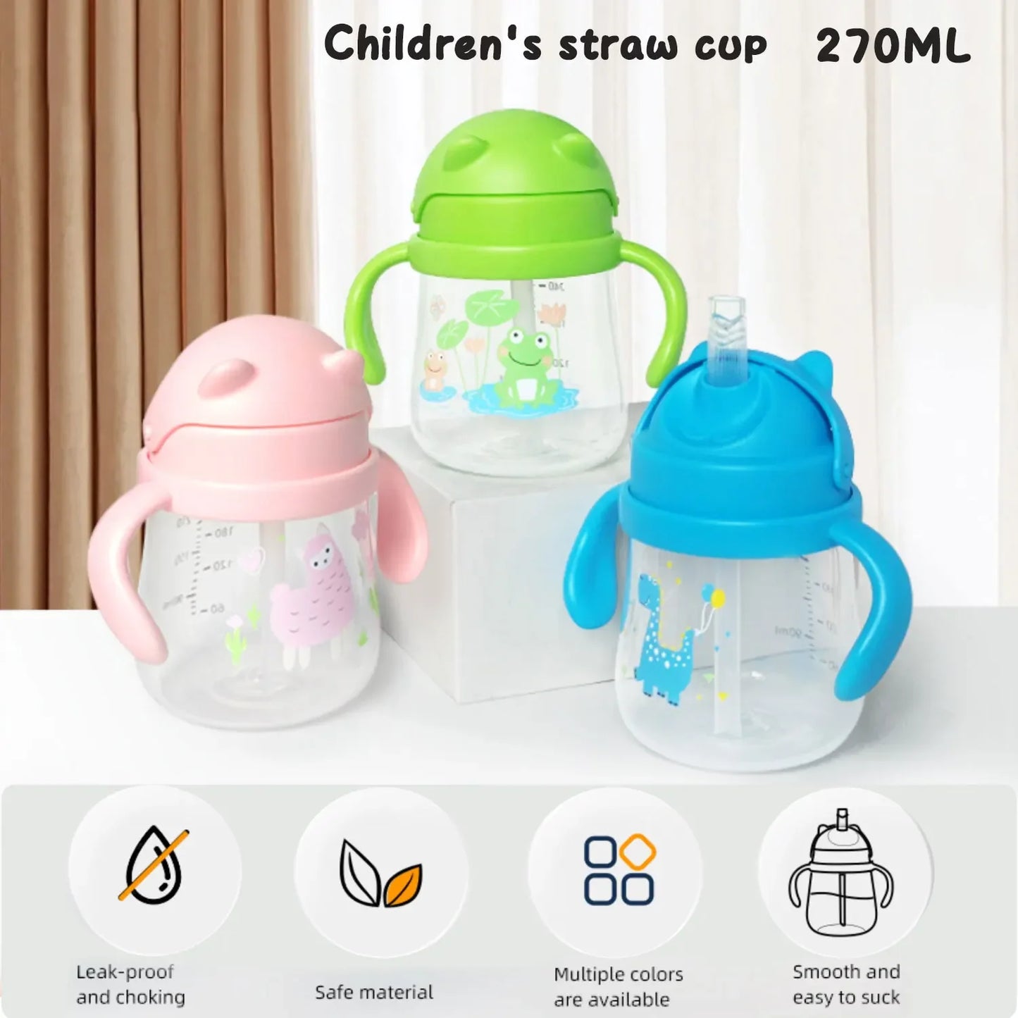 270ml Baby Drinkbeker met Rietje en Dubbele Handvatten