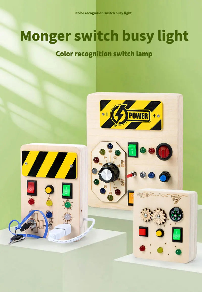 Houten Speelbord met LED Lichtschakelaars voor Kinderen 3-6 Jaar