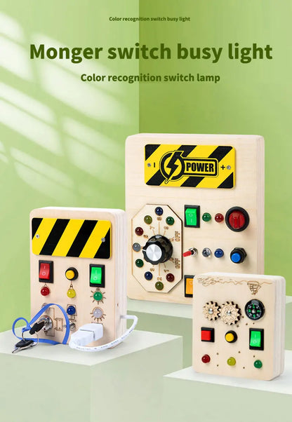 Houten Speelbord met LED Lichtschakelaars voor Kinderen 3-6 Jaar
