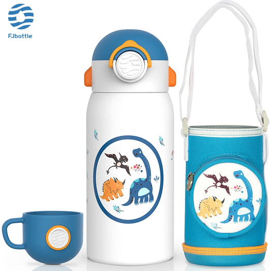 FEIJIAN Kinder Drinkfles met Rietje RVS - 600ml Lekvrij Isolerend BPA-vrij