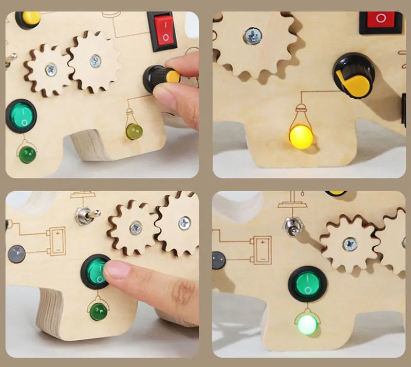 Houten Speelbord met LED Lichtschakelaars voor Kinderen 3-6 Jaar