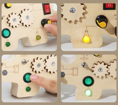Houten Speelbord met LED Lichtschakelaars voor Kinderen 3-6 Jaar