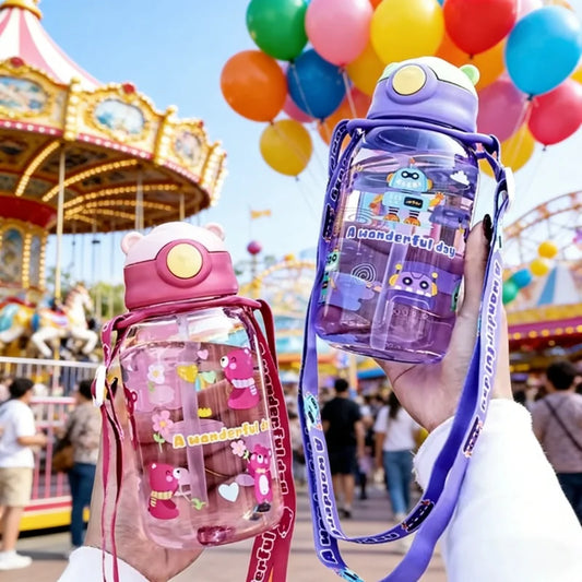 Lekvrije Waterfles 650ml voor Kinderen met Rietje en Leuke Print