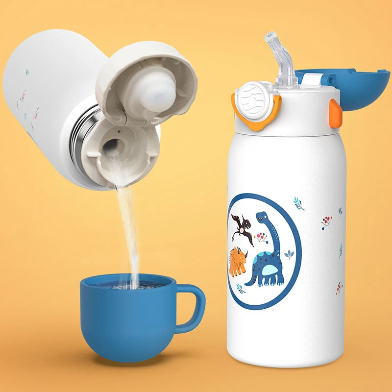 FEIJIAN Kinder Drinkfles met Rietje RVS - 600ml Lekvrij Isolerend BPA-vrij