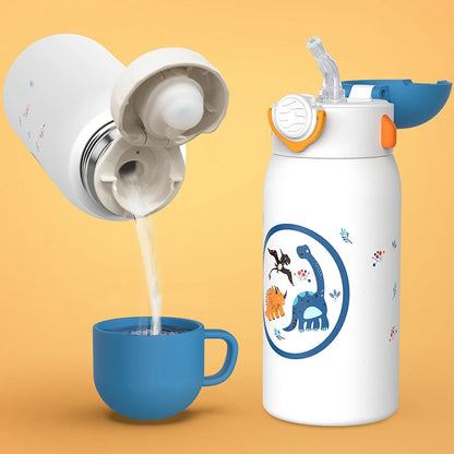 FEIJIAN Kinder Drinkfles met Rietje RVS - 600ml Lekvrij Isolerend BPA-vrij