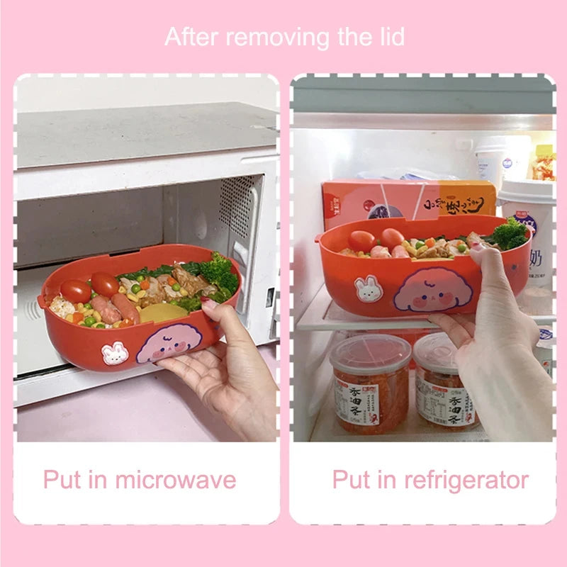 Kinder Bento Lunchbox met Vakjes, Handvat en Magnetronfunctie