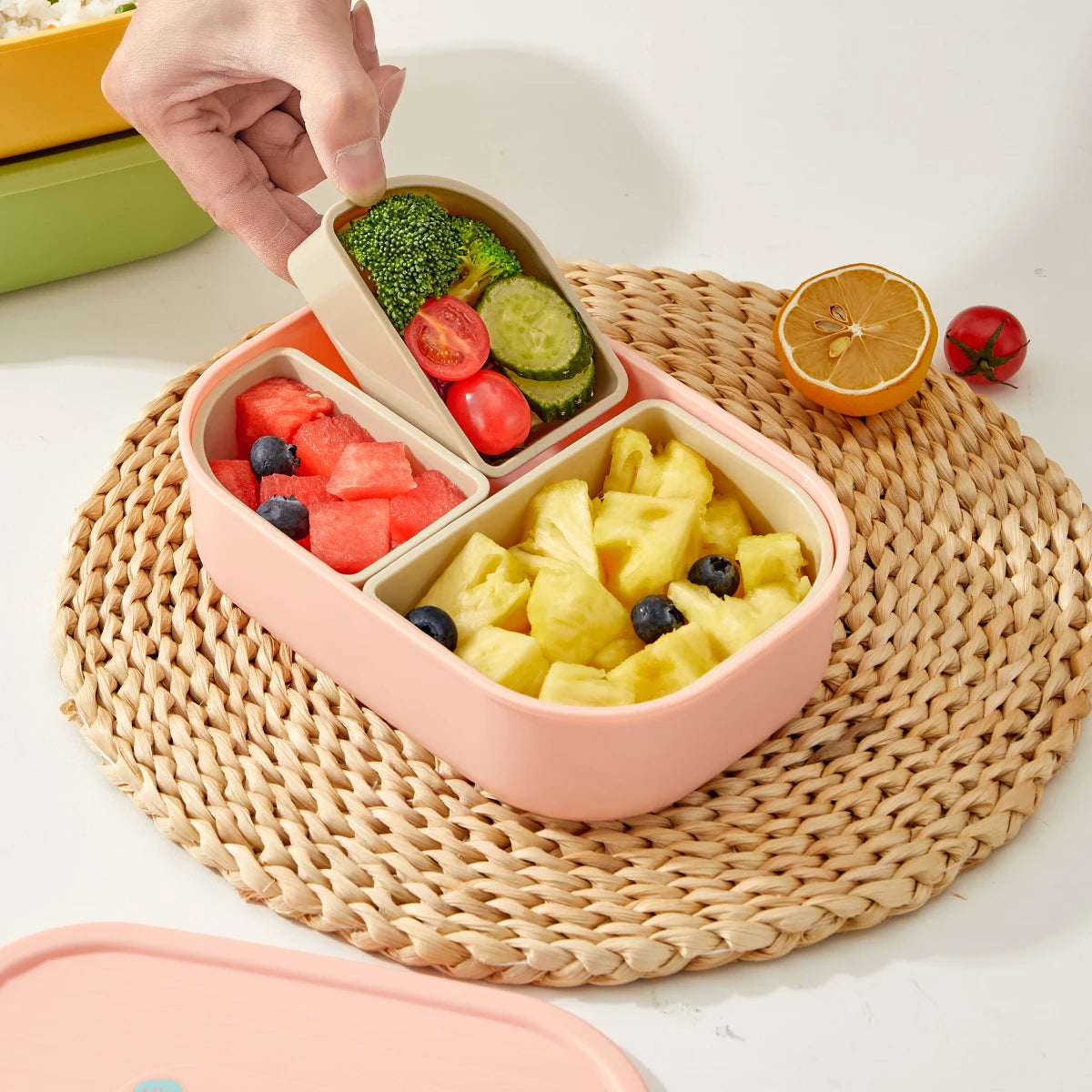 Lekvrije Lunchbox met 3 Vakken voor Kinderen en Studenten - Magnetronbestendig
