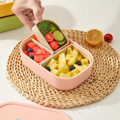 Lekvrije Lunchbox met 3 Vakken voor Kinderen en Studenten - Magnetronbestendig