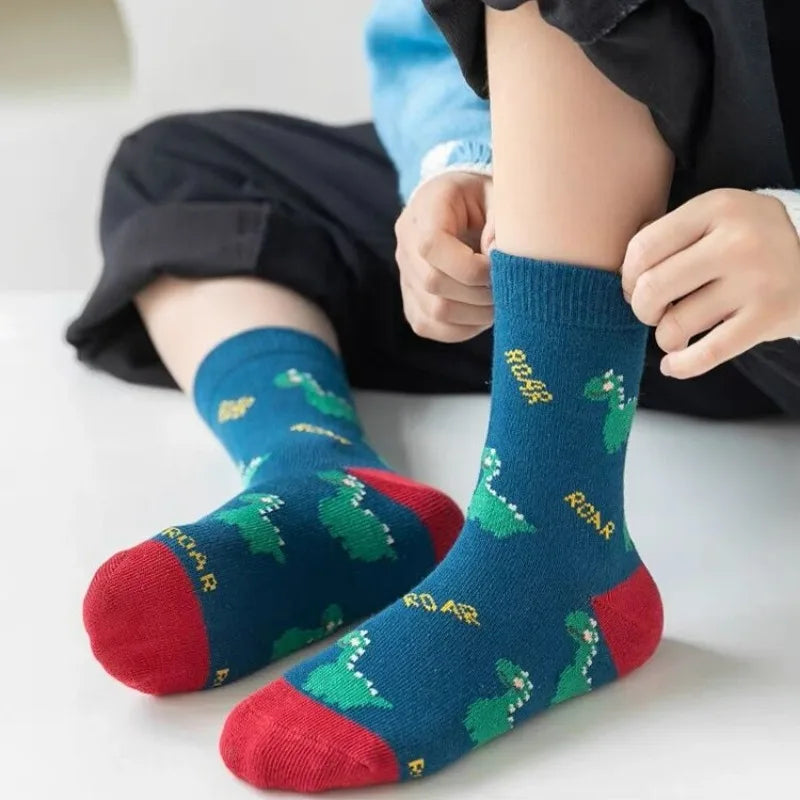 5 Paar Unisex Kindersokken met Dinosaurus-design