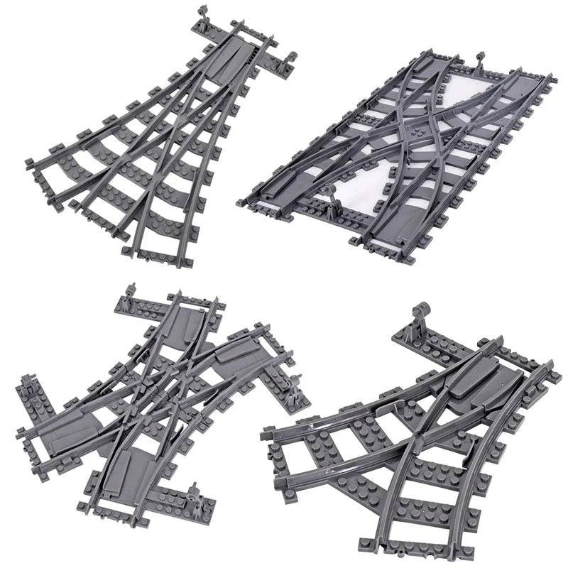 Flexibele Treinrails Set met Wissels en Bochten - Compatibel met Lego Bouwblokken