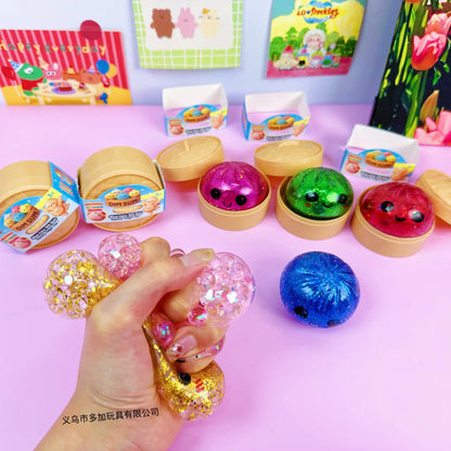 Glitter Dumpling Squishy Knijpspeeltje met Stoommandje