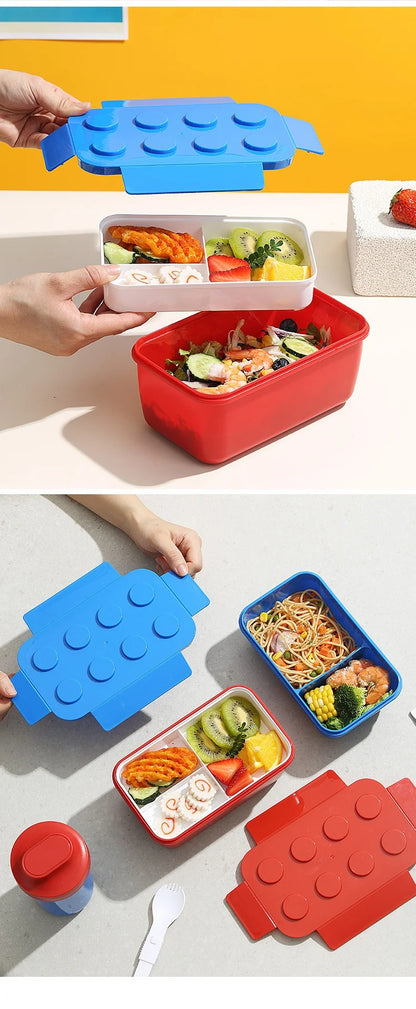Lekvrije Broodtrommel met Bouwblokjes - Verdeeld & Magnetronbestendig