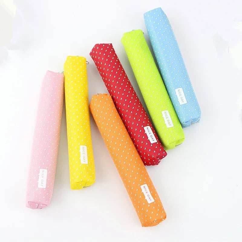 Canvas Etui met Streepjes en Stipjes in Snoepkleuren