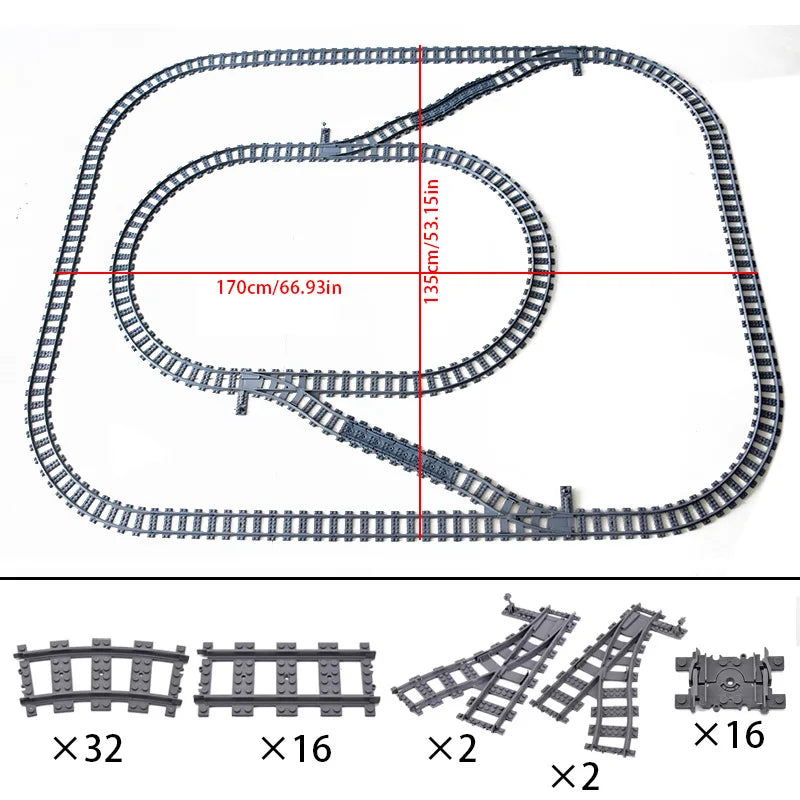 Compatibel LEGO Treinrails Bouwblokken Set met Kruising en Flexibele Sporen
