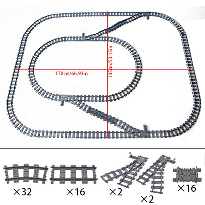 Compatibel LEGO Treinrails Bouwblokken Set met Kruising en Flexibele Sporen