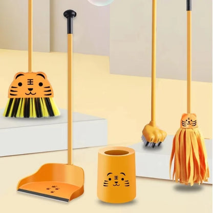 Mini speelgoed schoonmaakset met bezem, dweil en stoffer