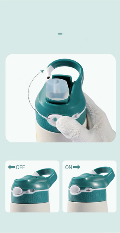 Kinder Thermosfles RVS 400ml met Tuitrietje en Handgreep
