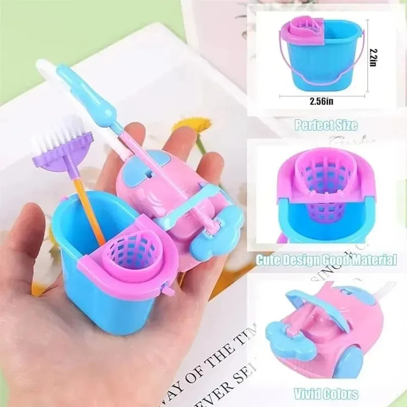 9-delige Mini Schoonmaakset voor Poppenhuis – Bezems, Mop en Emmer