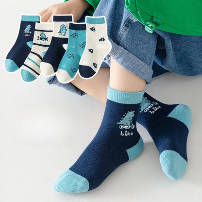 5 Paar Unisex Kindersokken met Dinosaurus-design