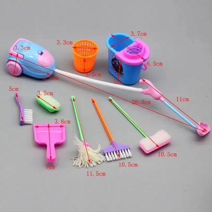9-delige Mini Schoonmaakset voor Poppenhuis – Bezems, Mop en Emmer