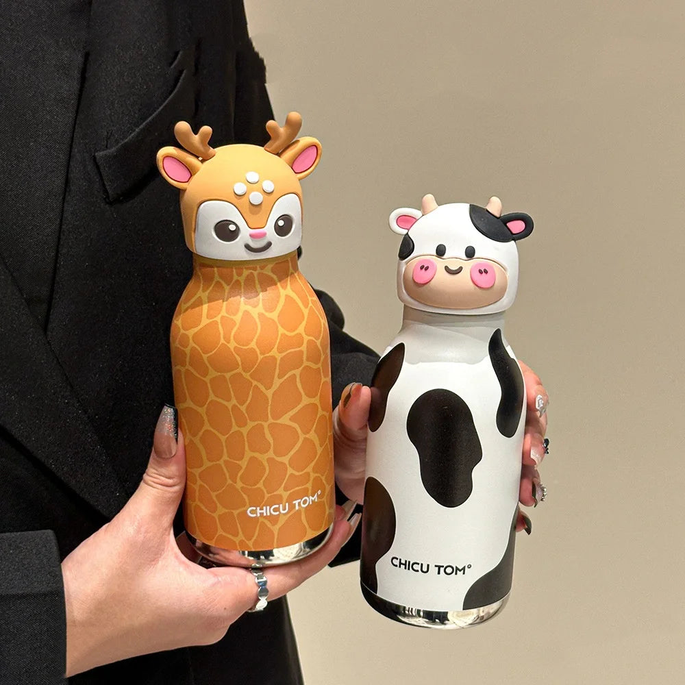 RVS Dieren Thermosfles met Rietje 480ml