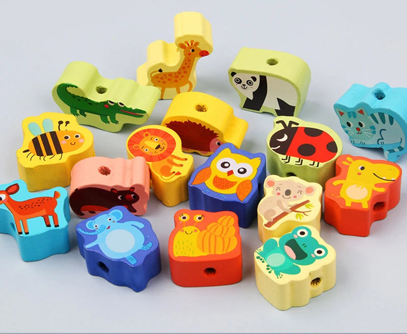 Houten Rijgkralen Dieren en Vruchten voor Kinderen